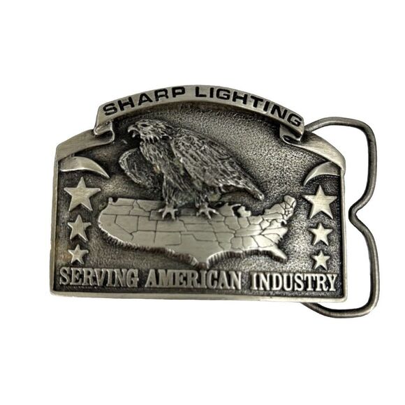 Vintage 1981 Bergamot Brass Works Belt Buckle Sharp Lighting Eagle USA Stars - Picture 1 of 5